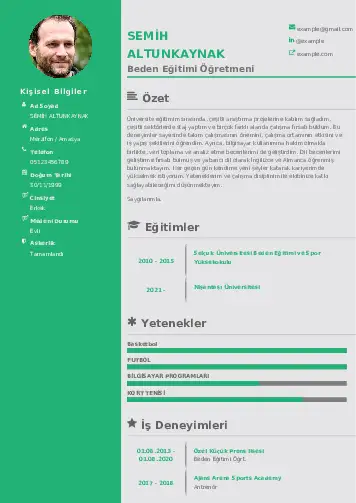 Beden Eğitimi Öğretmeni CV Örnekleri cv indir